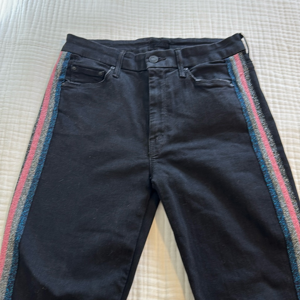 Mother Jeans High Waisted Looker Ankle Fray Guilty Glitter Racer In Black 27